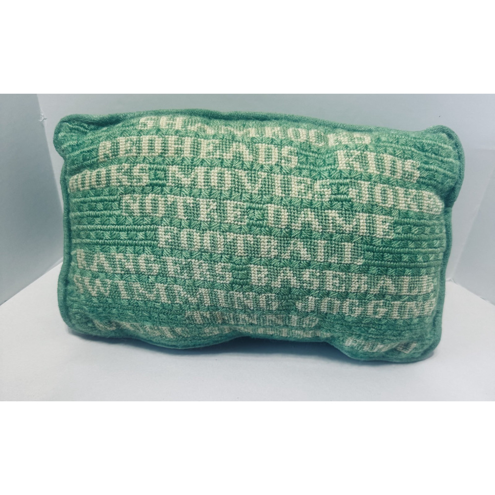 Vintage Hooked Wool Irish Pillow Green Velvet handmade Shamrocks Notre‎ Dame